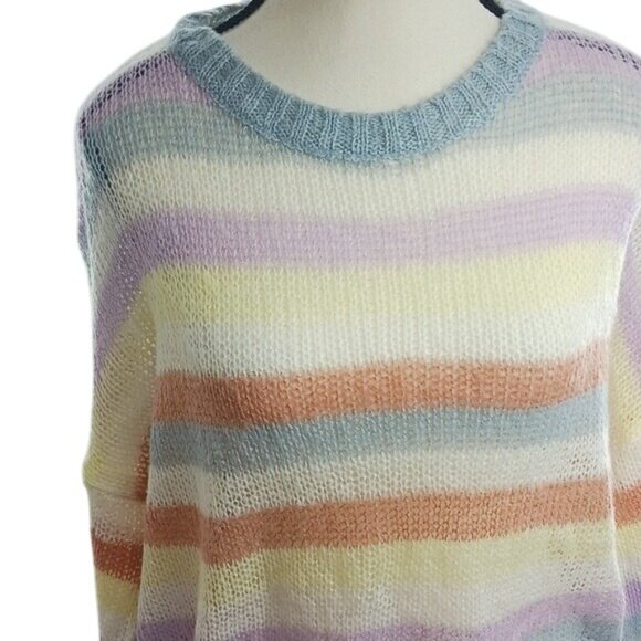 Wild Fable Sweater Womens Size M Multicolor Striped Knit Semi Cropped Casual - Picture 3 of 7